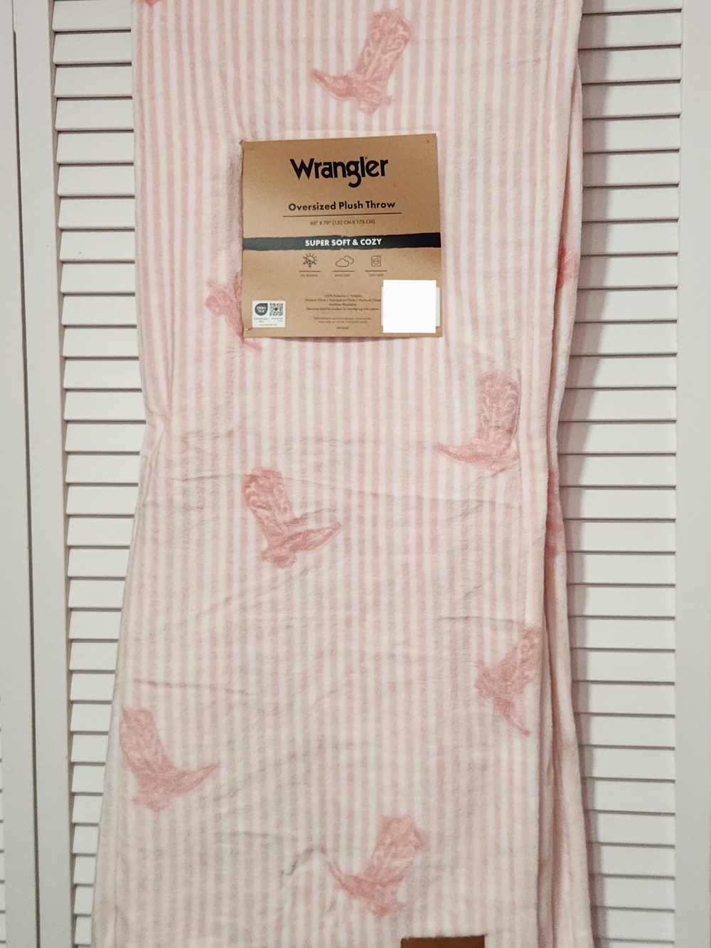 Wrangler Pink Striped Throw Blanket with Cowboy Boots
